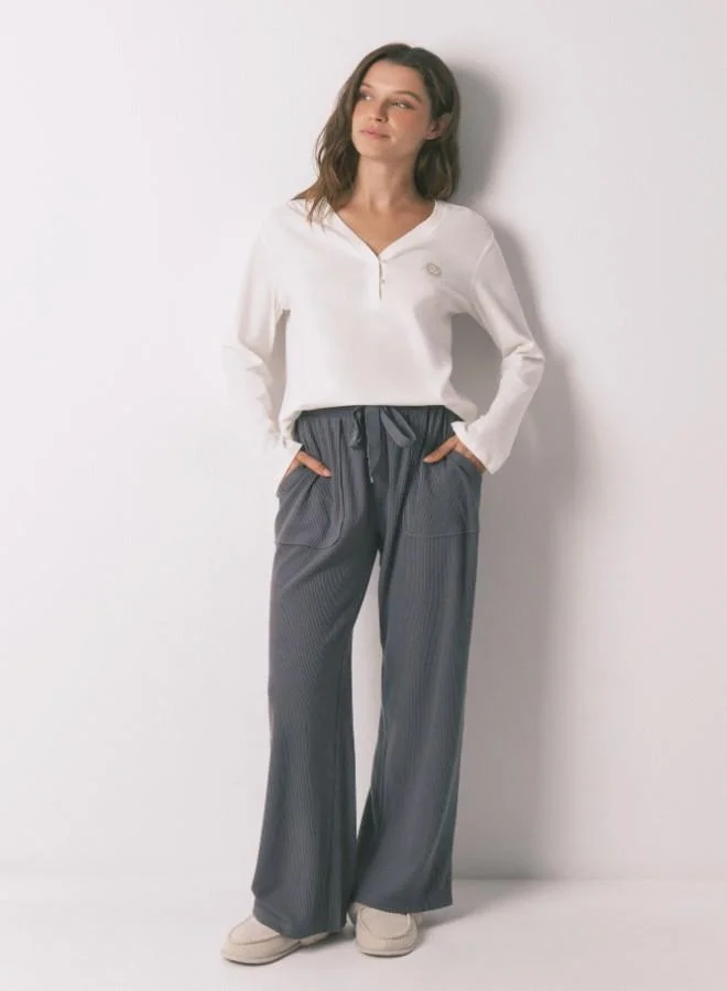women'secret Long soft textured grey fleece trouser